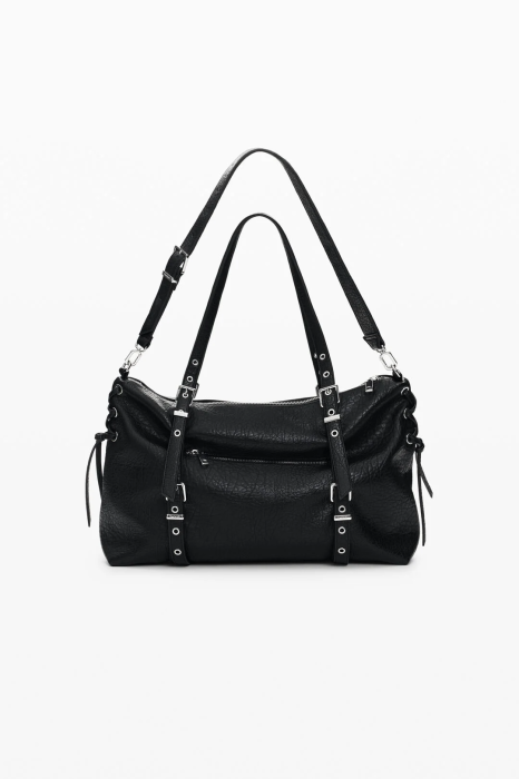 Geanta mare shopper dama, Desigual, seria Half Logo Lanuza - Negru [6]