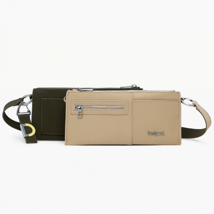 Geanta mica de dama, convertibila, de mana si umar, 3 in 1, in doua culori, Delta Nova, Bej/Verde olive [4]