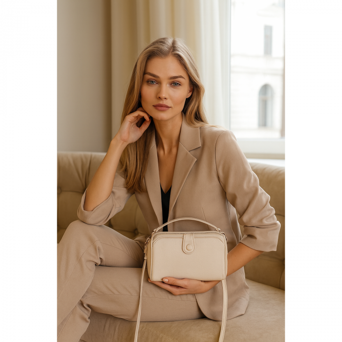 Geanta mica de dama crossbody, piele naturala, Alya, Roz pudra [1]