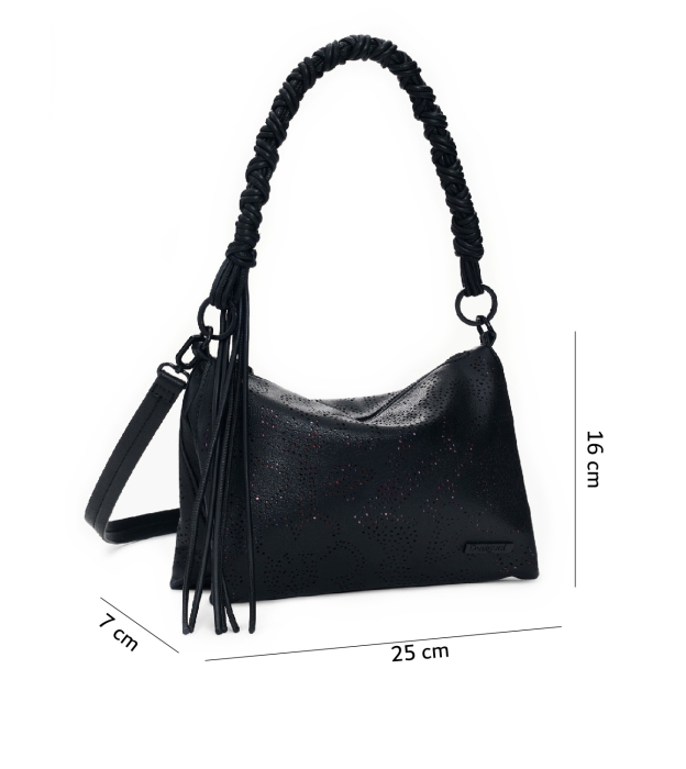 Geanta mica de dama, de mana si umar, crossbody, Desigual, Butterfly Dortmund, Negru [2]