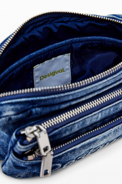 Geanta mica de dama, de mana si umar, Desigual, seria Half Logo Denim Julia , Albastru [5]