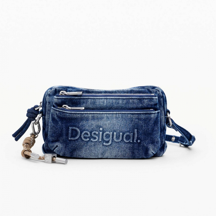 Geanta mica de dama, de mana si umar, Desigual, seria Half Logo Denim Julia , Albastru [4]