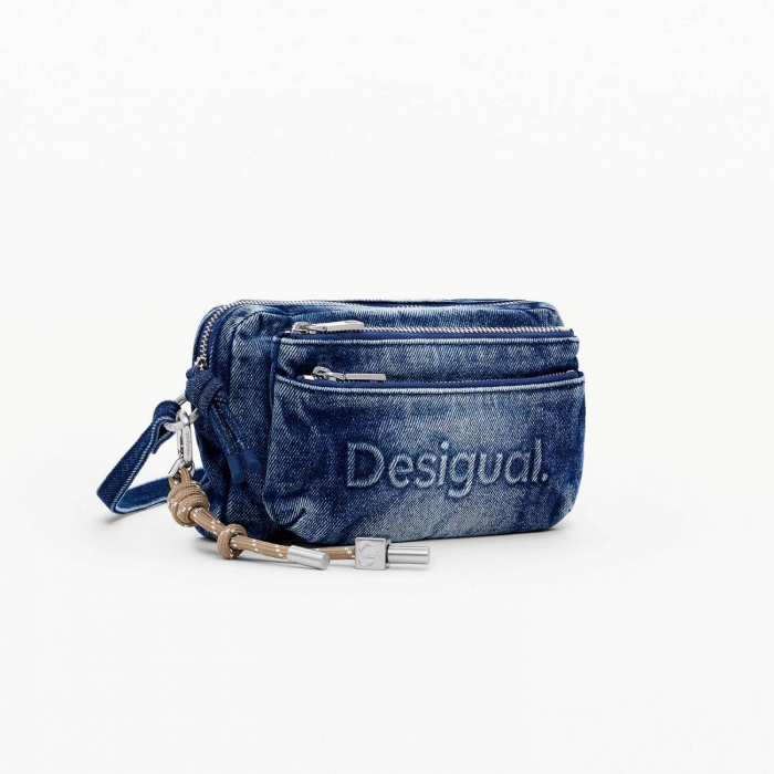 Geanta mica de dama, de mana si umar, Desigual, seria Half Logo Denim Julia , Albastru [3]