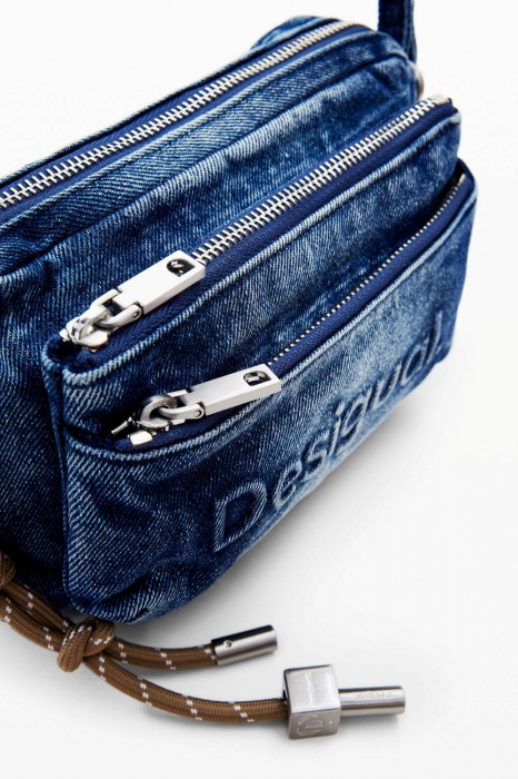 Geanta mica de dama, de mana si umar, Desigual, seria Half Logo Denim Julia , Albastru [6]