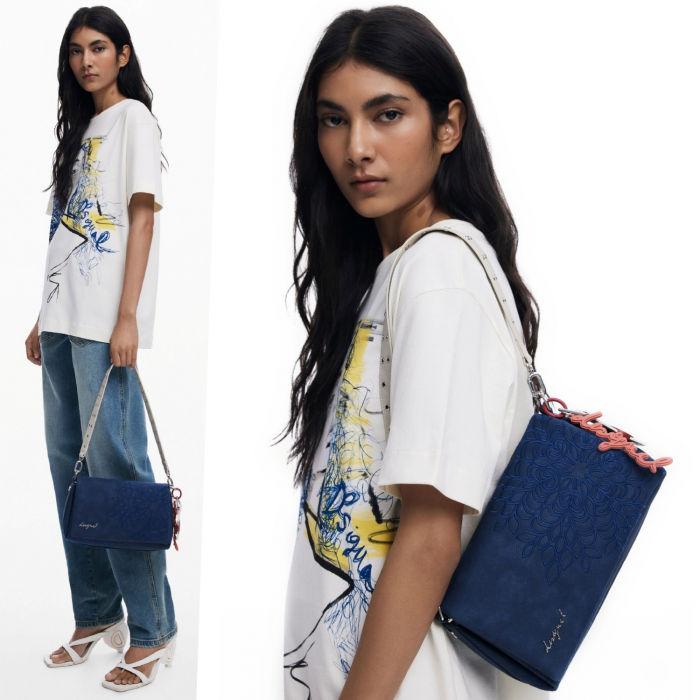 Geanta mica de dama, de mana si umar, Desigual, seria Sierra Naron Medium Flap, Albastru [4]