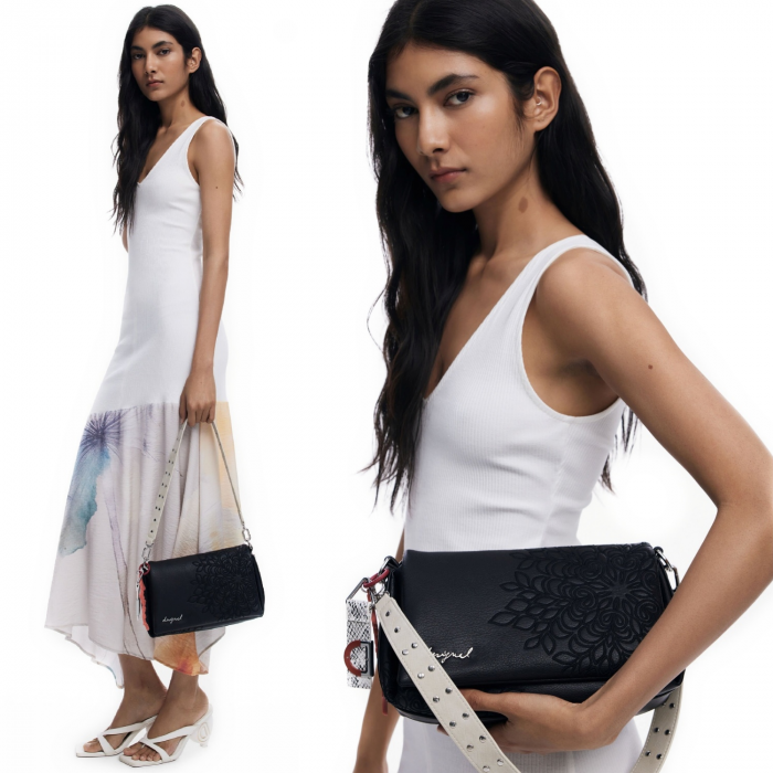 Geanta mica de dama, de mana si umar, Desigual, seria Sierra Naron Medium Flap, Negru [3]