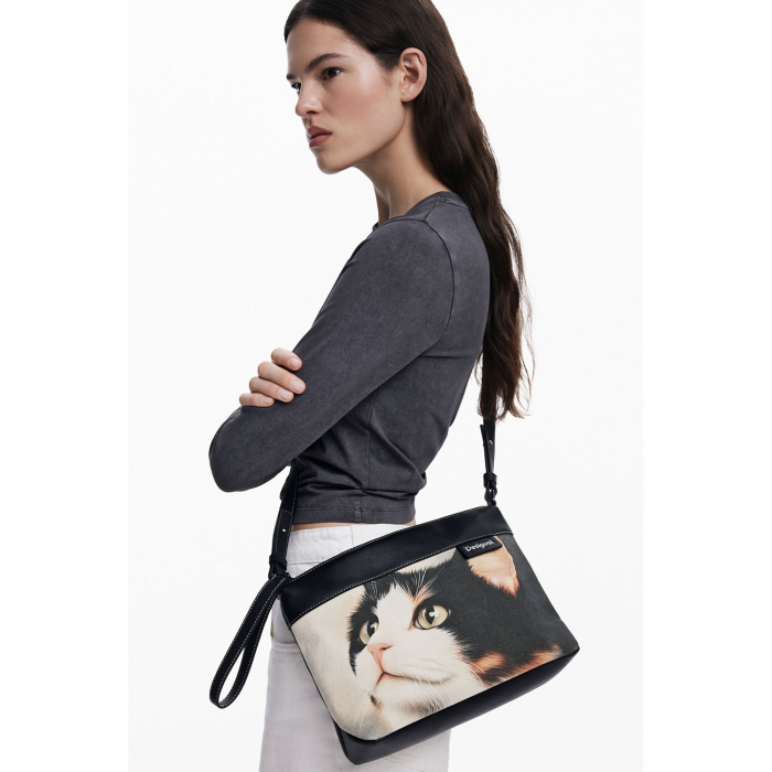 Geanta mica de dama, Desigual, seria Large Cat, Negru [6]