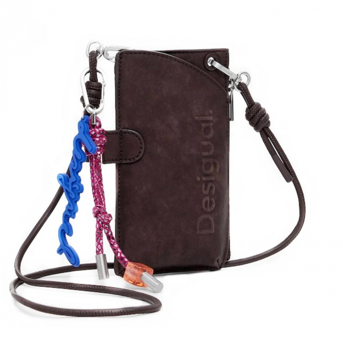 Geanta mica pentru telefon, Desigual, seria Half logo Milton Piedra, Maro inchis [1]