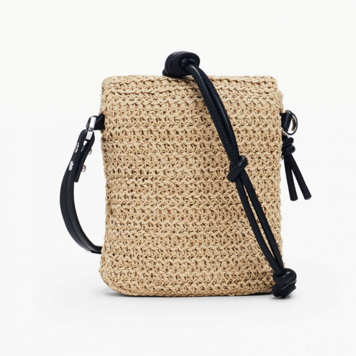 Geanta mica pentru telefon, Desigual, seria Half Logo Raffia Venecia, Bej [7]