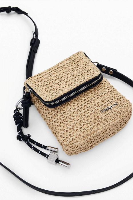 Geanta mica pentru telefon, Desigual, seria Half Logo Raffia Venecia, Bej [5]