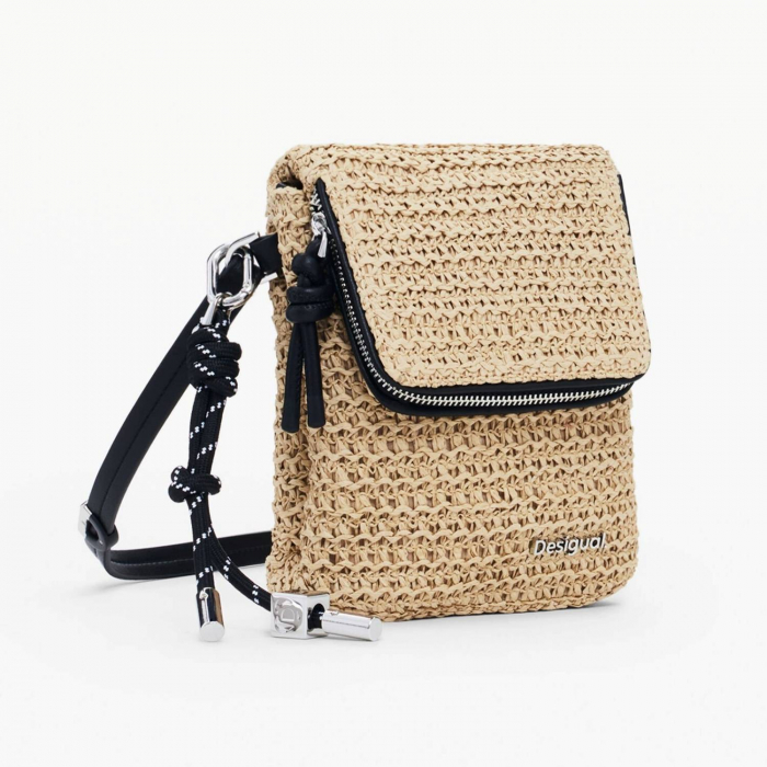 Geanta mica pentru telefon, Desigual, seria Half Logo Raffia Venecia, Bej [3]