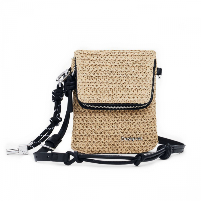 Geanta mica pentru telefon, Desigual, seria Half Logo Raffia Venecia, Bej [4]