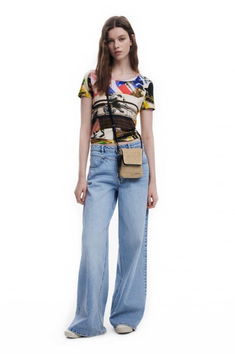 Geanta mica pentru telefon, Desigual, seria Half Logo Raffia Venecia, Bej [2]