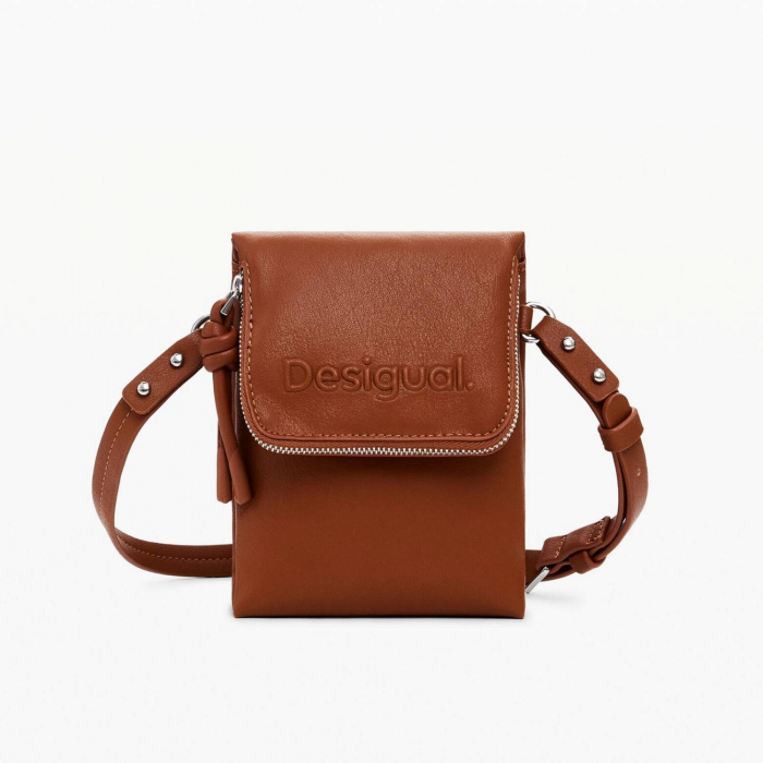 Geanta mica pentru telefon, Desigual, seria Half Logo, Maro camel [2]