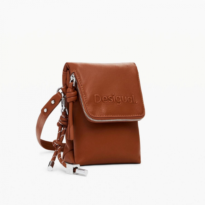 Geanta mica pentru telefon, Desigual, seria Half Logo, Maro camel [6]