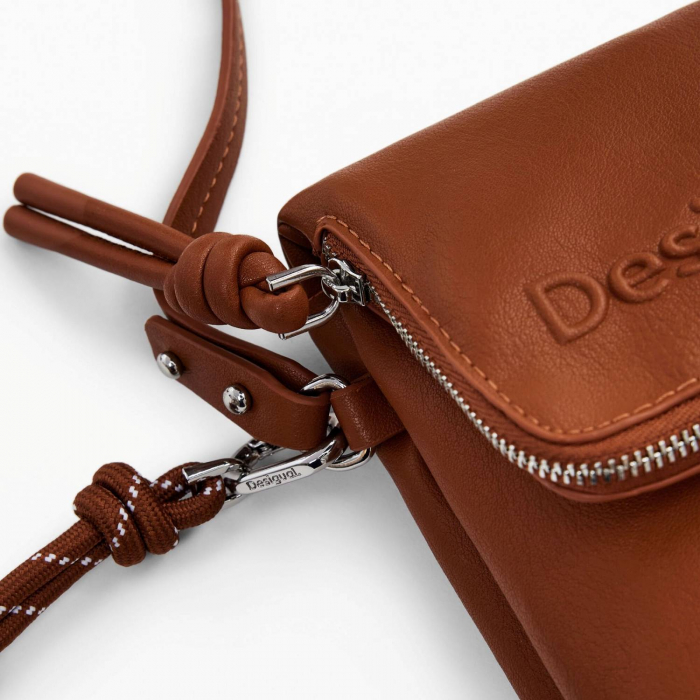 Geanta mica pentru telefon, Desigual, seria Half Logo, Maro camel [4]