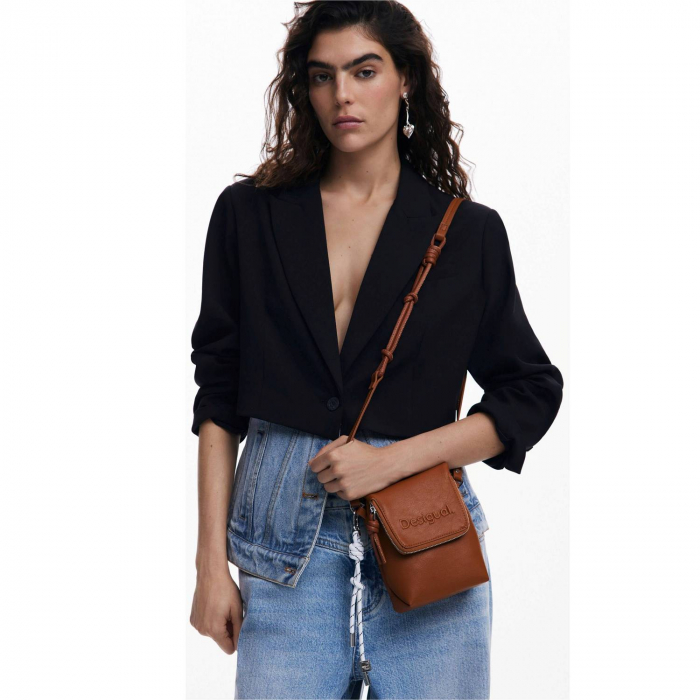 Geanta mica pentru telefon, Desigual, seria Half Logo, Maro camel [1]