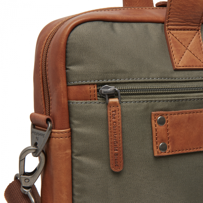 Geanta pentru laptop de 15 inch, din piele naturala si nylon, The Chesterfield Brand, Narvik, Verde olive [4]