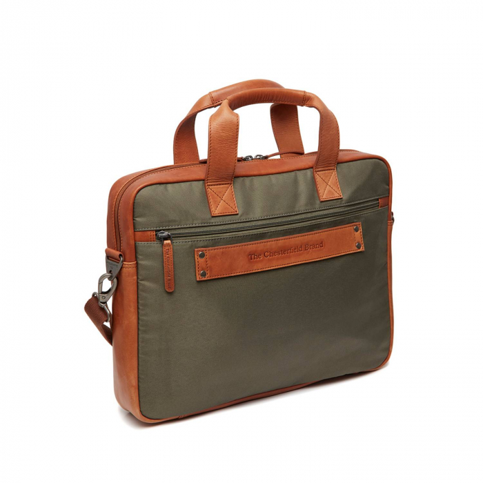 Geanta pentru laptop de 15 inch, din piele naturala si nylon, The Chesterfield Brand, Narvik, Verde olive [6]