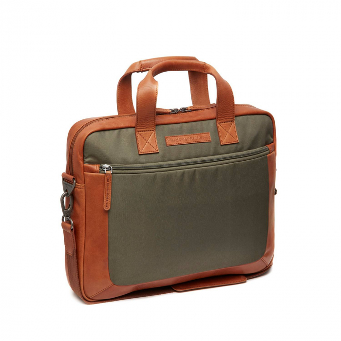 Geanta pentru laptop de 15 inch, din piele naturala si nylon, The Chesterfield Brand, Narvik, Verde olive [1]