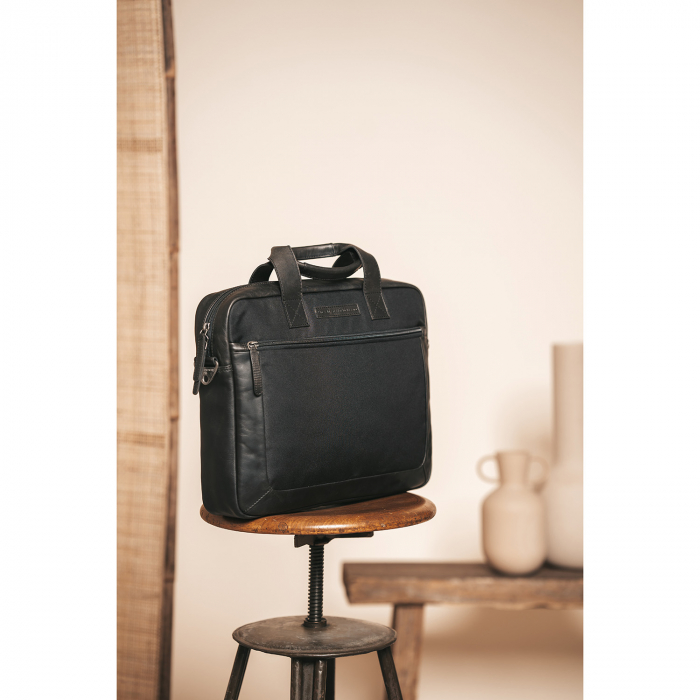 Geanta pentru laptop de 15 inch, din piele naturala si nylon, The Chesterfield Brand, Narvik, Negru [2]