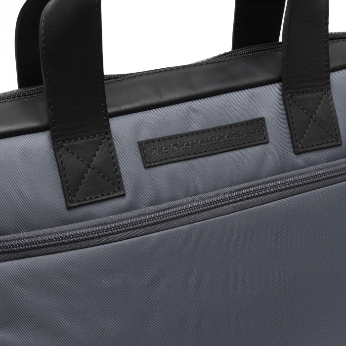 Geanta pentru laptop de 15 inch, din piele naturala si nylon, The Chesterfield Brand, Narvik, Gri [3]