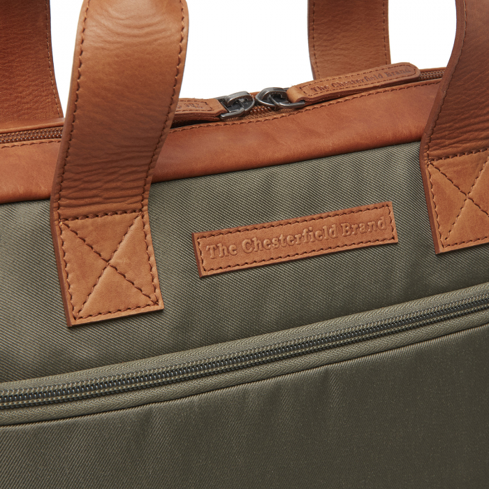 Geanta pentru laptop de 15 inch, din piele naturala si nylon, The Chesterfield Brand, Narvik, Verde olive [2]