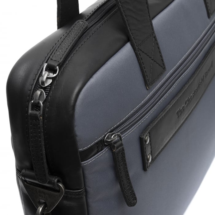 Geanta pentru laptop de 15 inch, din piele naturala si nylon, The Chesterfield Brand, Narvik, Gri [6]