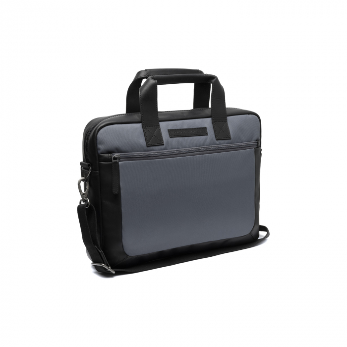 Geanta pentru laptop de 15 inch, din piele naturala si nylon, The Chesterfield Brand, Narvik, Gri [2]
