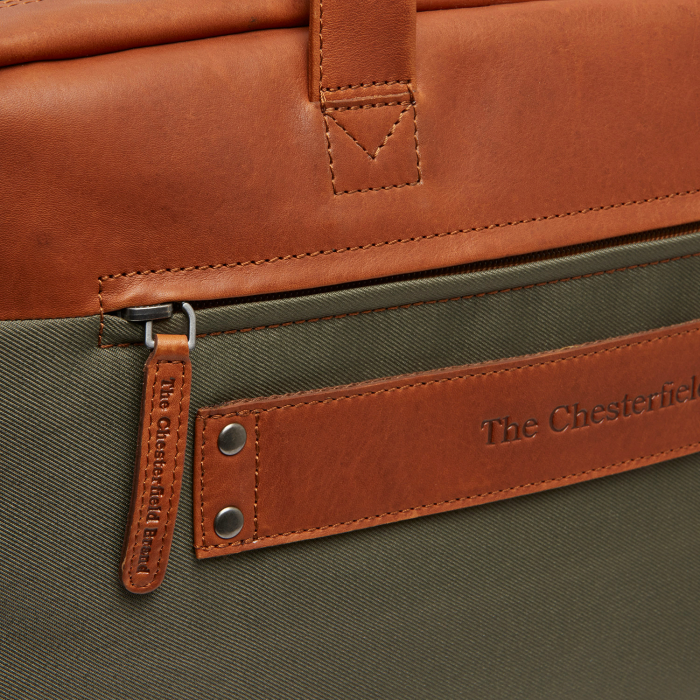Geanta pentru laptop de 17 inch, din piele naturala si nylon, The Chesterfield Brand, Nivano, Verde olive [2]