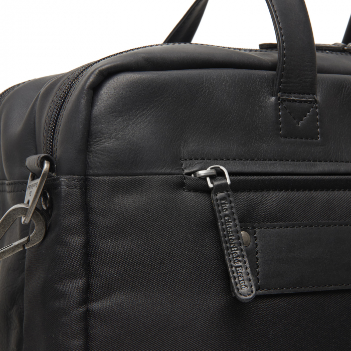 Geanta pentru laptop de 17 inch, din piele naturala si nylon, The Chesterfield Brand, Nivano, Negru [4]