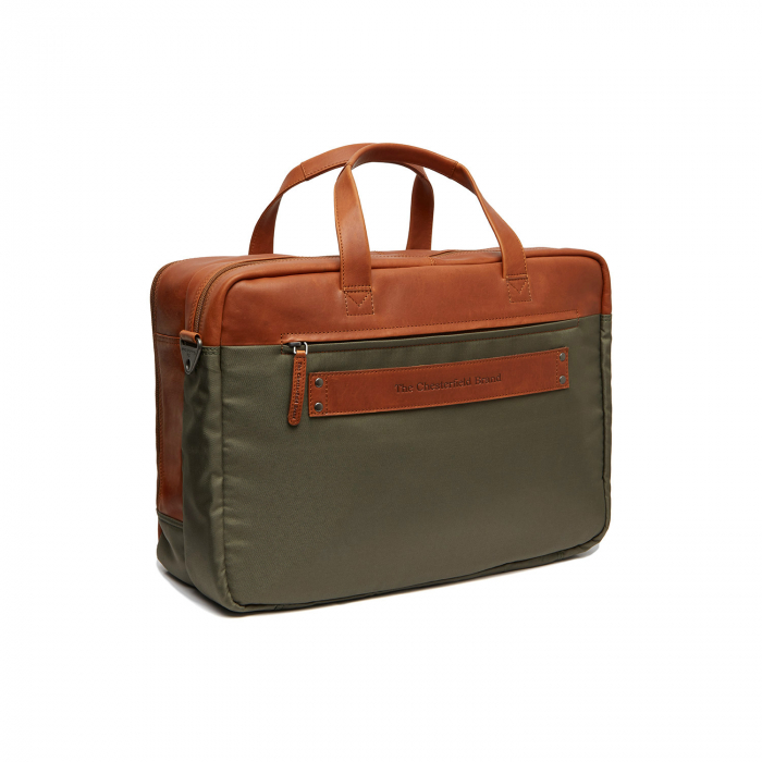 Geanta pentru laptop de 17 inch, din piele naturala si nylon, The Chesterfield Brand, Nivano, Verde olive [6]