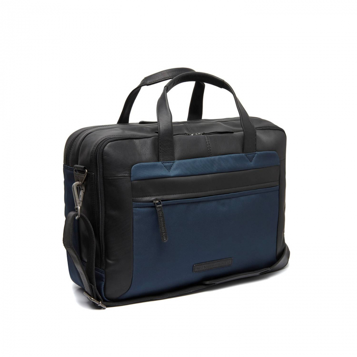 Geanta pentru laptop de 17 inch, din piele naturala si nylon, The Chesterfield Brand, Nivano, Bleumarin [1]
