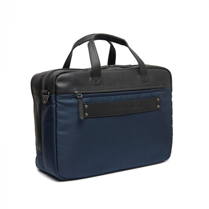 Geanta pentru laptop de 17 inch, din piele naturala si nylon, The Chesterfield Brand, Nivano, Bleumarin [6]