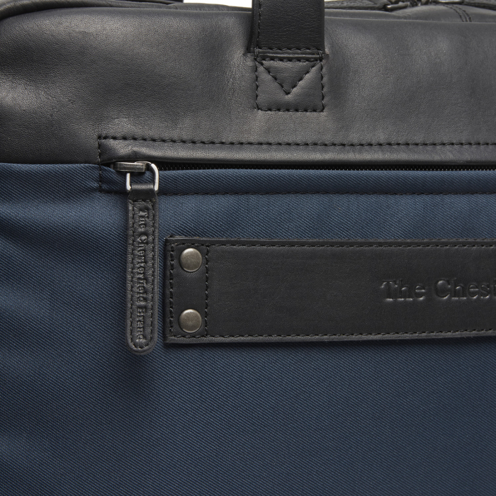 Geanta pentru laptop de 17 inch, din piele naturala si nylon, The Chesterfield Brand, Nivano, Bleumarin [5]