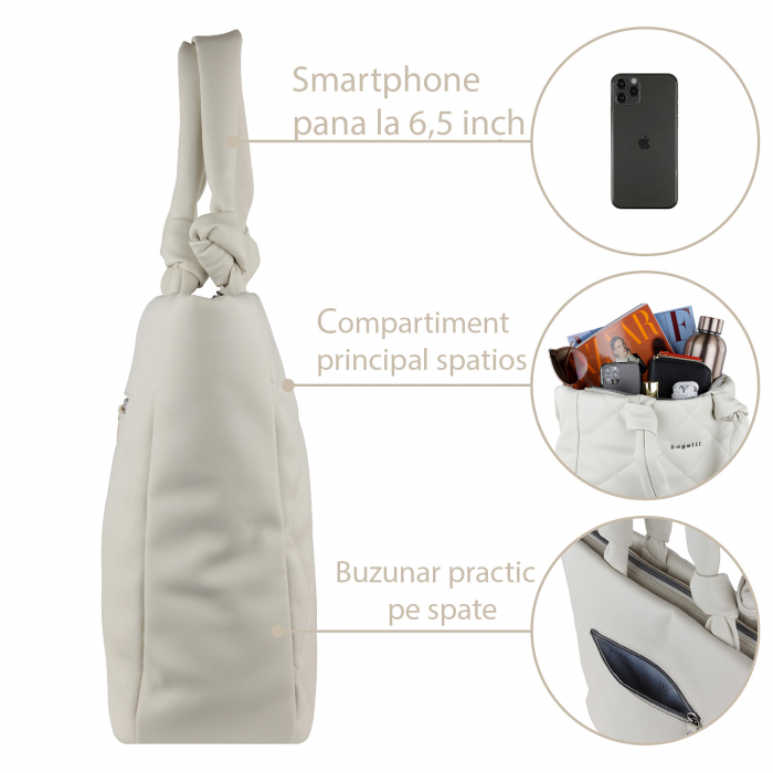 Geanta shopper de dama, bugatti, seria Cara 496152, Crem [4]