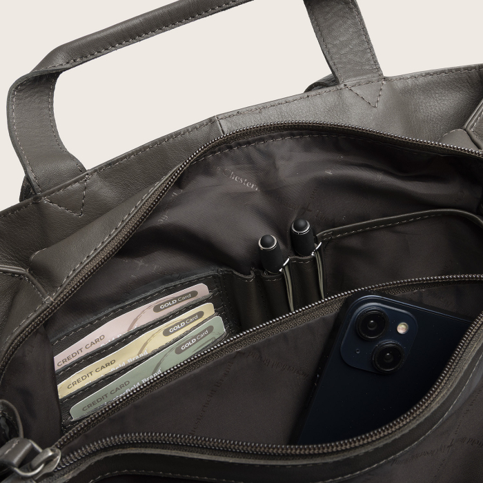 Geanta shopper din piele naturala, The Chesterfield Brand, Nerissa, Gri inchis [2]