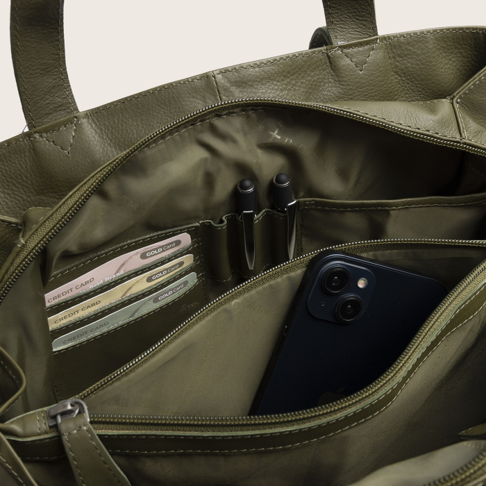 Geanta shopper din piele naturala, The Chesterfield Brand, Nerissa, Verde olive [2]