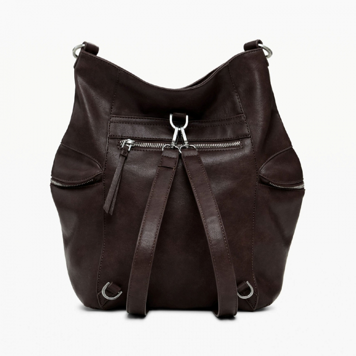Geanta si rucsac, 2 in 1, de dama, de mana si umar, Desigual, seria Half Logo Arica, Maro ciocolata [3]