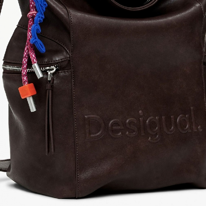 Geanta si rucsac, 2 in 1, de dama, de mana si umar, Desigual, seria Half Logo Arica, Maro ciocolata [5]