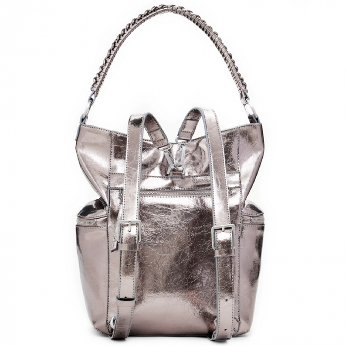 Geanta si rucsac, 2 in 1, de dama, de mana si umar, Desigual, seria Half Logo Arica, Gri metalizat [10]