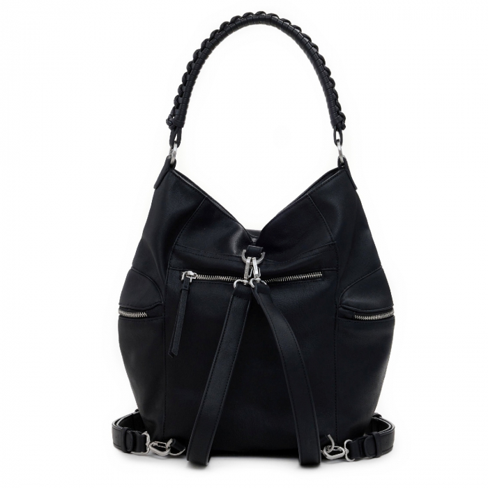 Geanta si rucsac, 2 in 1, de dama, de mana si umar, Desigual, seria Half Logo Arica, Negru [8]