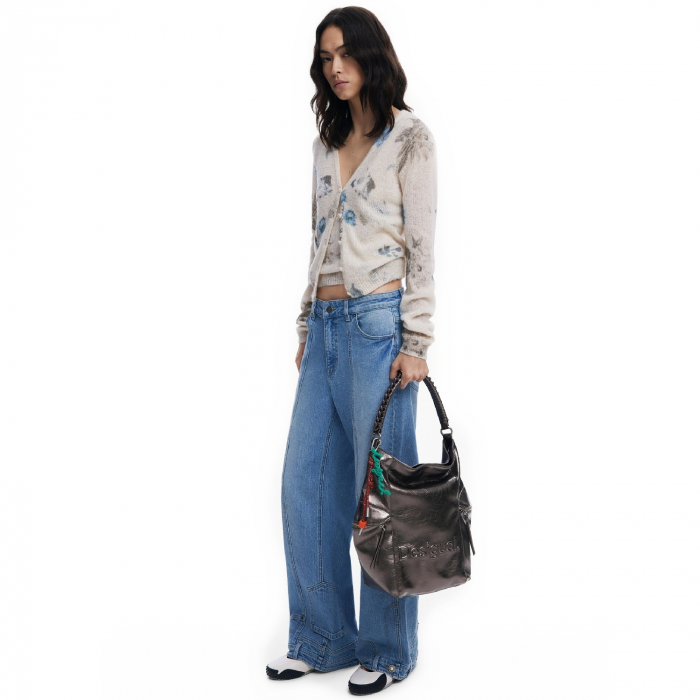 Geanta si rucsac, 2 in 1, de dama, de mana si umar, Desigual, seria Half Logo Arica, Gri metalizat [4]