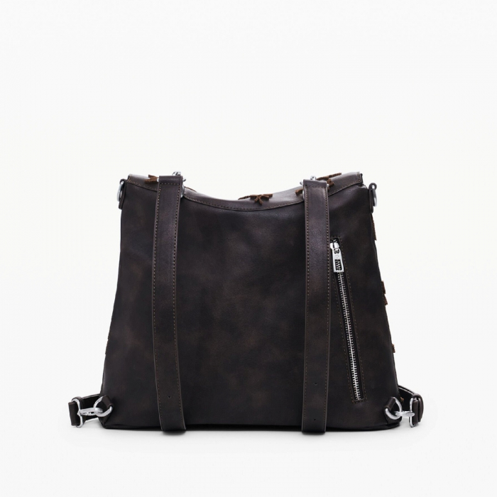 Geanta si rucsac, 2 in 1, de dama, de mana si umar, Desigual, seria Stencil Flocado Jersey, Maro ciocolata [8]