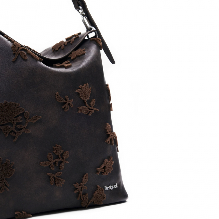 Geanta si rucsac, 2 in 1, de dama, de mana si umar, Desigual, seria Stencil Flocado Jersey, Maro ciocolata [7]