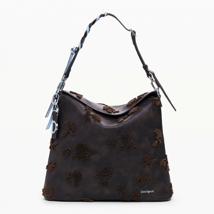 Geanta si rucsac, 2 in 1, de dama, de mana si umar, Desigual, seria Stencil Flocado Jersey, Maro ciocolata [6]