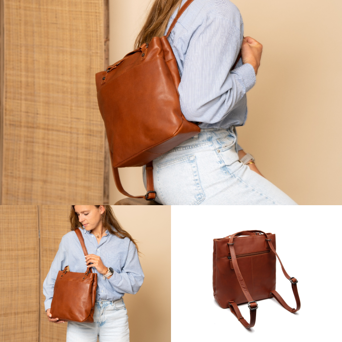 Geanta si rucsac de dama, din piele naturala, The Chesterfield Brand, Raynor, de mana si umar, Maro coniac [3]