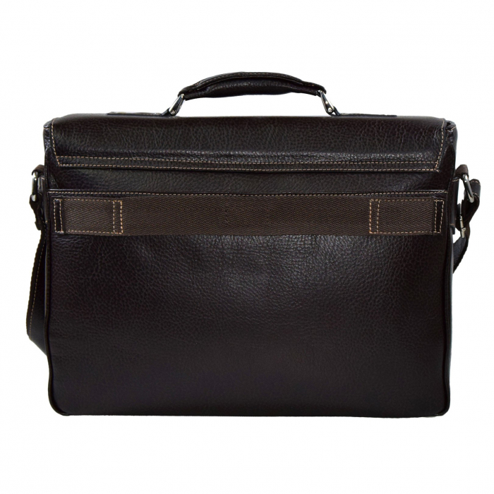 Geanta tip servieta pentru laptop de 14 inch, din piele naturala moale, model 41, Maro mat [3]