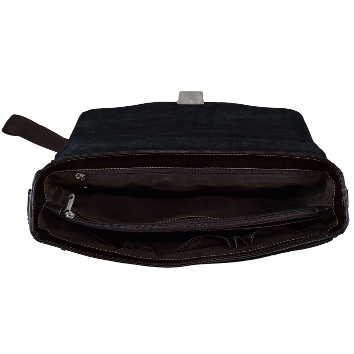 Geanta tip servieta pentru laptop de 14 inch, din piele naturala moale, model 41, Maro mat [6]