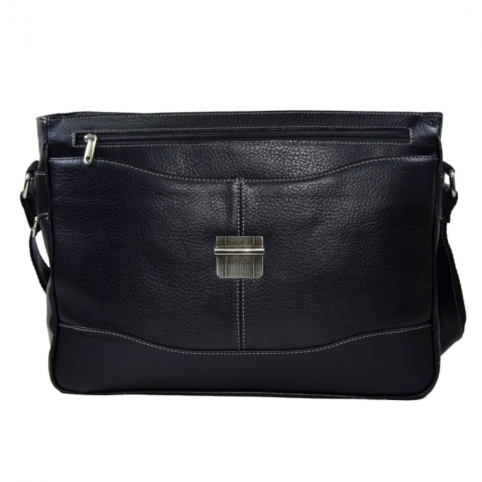 Geanta tip servieta pentru laptop de 14 inch, din piele naturala moale, model 41, Negru mat [8]
